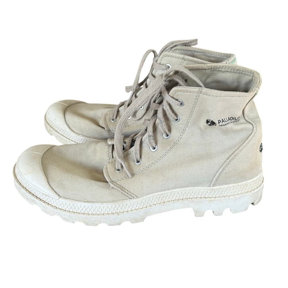Palladium Pampa Hi Organic Boots Men 8.5 Women 10 Canvas Tan Saharan Gorpcore